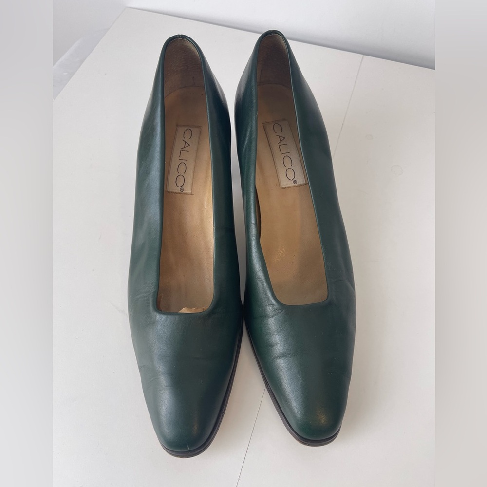 Forest Green Leather Vintage Pumps Vintage Shoes 9M - Picture 7 of 14